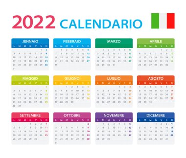 2022 takviminin renk şablonu - İtalyanca sürümü