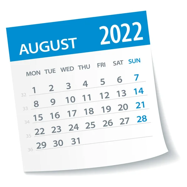 2022年8月カレンダー葉 イラスト ベクトルグラフィックページ — ストックベクタ