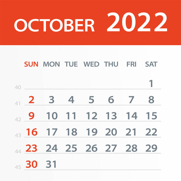 Октябрь 2022 Calendar Leaf - Иллюстрация. Векторная страница