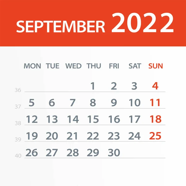 2022年9月カレンダー葉 イラスト ベクトルグラフィックページ — ストックベクタ
