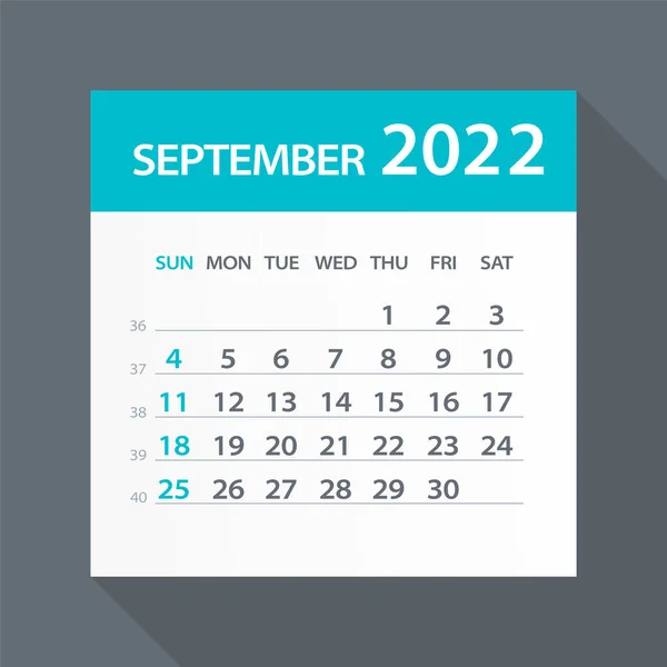 2022年9月カレンダー葉 イラスト ベクトルグラフィックページ — ストックベクタ