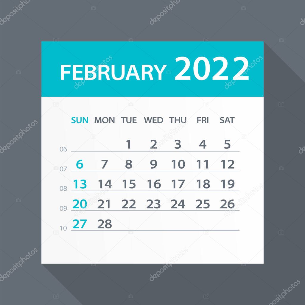 February 2022 Calendar Leaf - Illustration. Vector graphic page