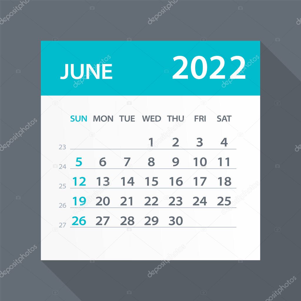 June 2022 Calendar Leaf - Illustration. Vector graphic page