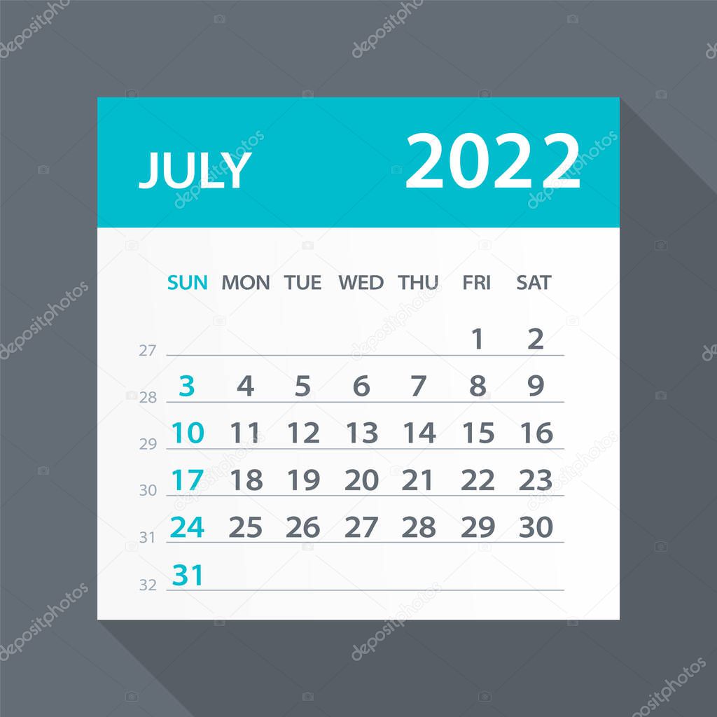 July 2022 Calendar Leaf - Illustration. Vector graphic page