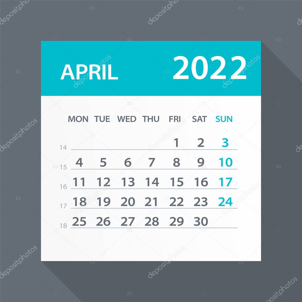 April 2022 Calendar Leaf - Illustration. Vector graphic page