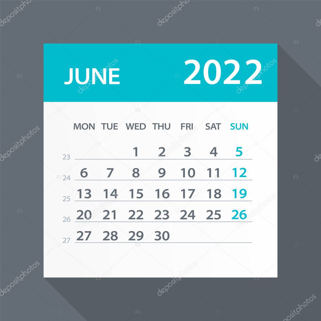 June 2022 Calendar Leaf - Illustration. Vector graphic page
