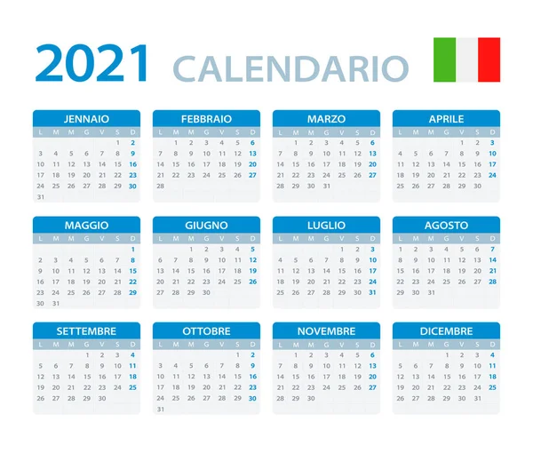 Vektor Mall Färg 2022 Kalender Italiensk Version — Stock vektor