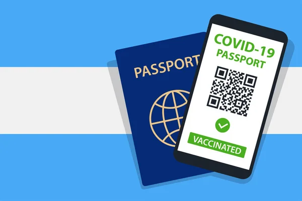 Covid Passport Argentina Flag Background Vaccinated Code Smartphone Immune Health — Stock Vector