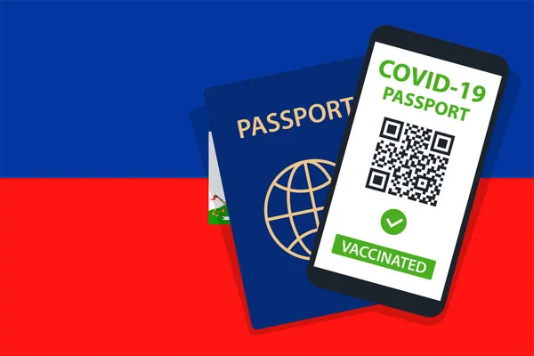 Covid Passport Haiti Flag Background Vaccinated Code Smartphone Immune Health — Stock Vector