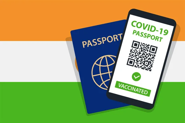 Covid Passport Niger Flag Background Vaccinated Code Smartphone Immune Health — Stock Vector