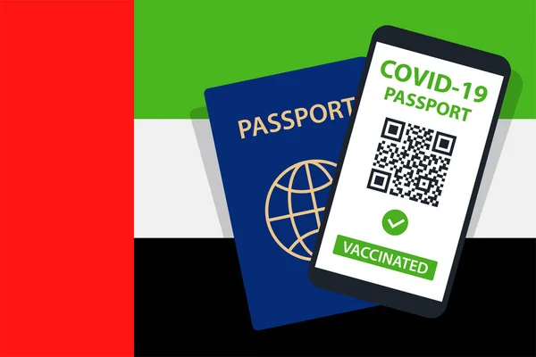 Covid Passport United Arab Emirates Flag Background Vaccinated Code Smartphone — Stock Vector