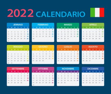2022 takviminin renk şablonu - İtalyanca sürümü