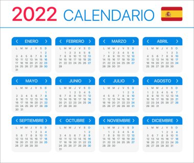 2022 takvimi - İspanyol Güney Amerika Sürümü - Vektör Şablonu