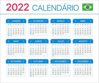 2022 takvimi - Brezilya versiyonu - Vektör Şablonu