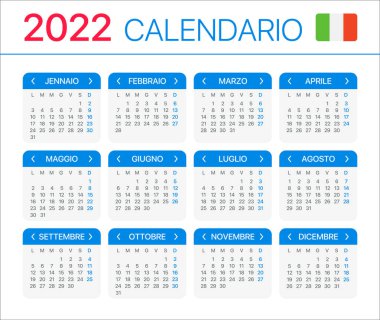 2022 takvimi - İtalyanca sürümü - Vektör Şablonu