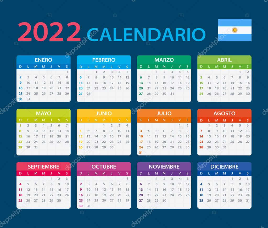 Vector template of color 2022 calendar - Argentinian version