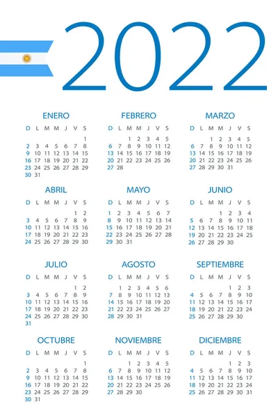 Calendar 2022 Year Vector Illustration Argentinian Version — Stockový vektor