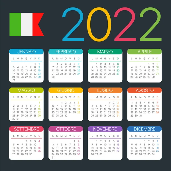Векторный Шаблон Календаря 2022 Года Итальянская Версия — стоковый вектор