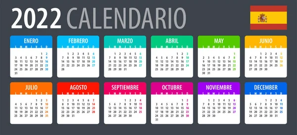 Векторний Шаблон Кольору 2022 Календар Іспанська Версія — стоковий вектор