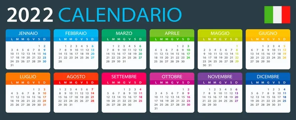 Vektor Mall Färg 2022 Kalender Italiensk Version — Stock vektor