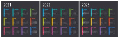 2021, 2022, 2023 Takvim - illüstrasyon. Şablon. Model Haftası Pazar başlıyor