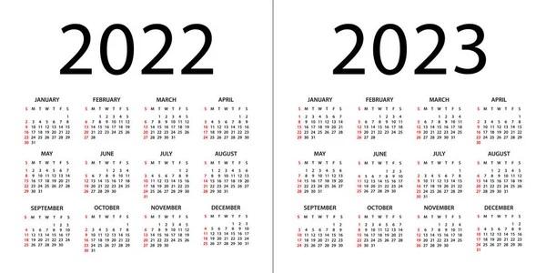 Calendario 2022 2023 Año Ilustración Vectorial Semana Comienza Domingo Calendario — Vector de stock
