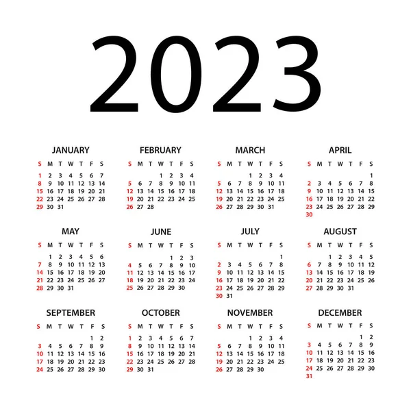カレンダー2023年 ベクターイラスト 週は日曜日に始まります カレンダー2023年の設定 — ストックベクタ
