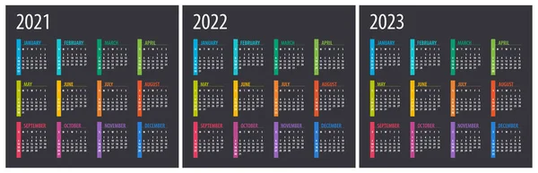 2021 2022 2023 Kalender Illustratie Sjabloon Mock Week Begint Zondag — Stockvector