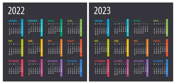 2022 2023 Calendario Ilustración Plantilla Mock Semana Comienza Domingo — Vector de stock