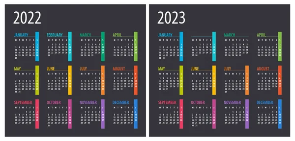 2022 2023 Kalender Illustratie Sjabloon Mock Week Begint Zondag — Stockvector