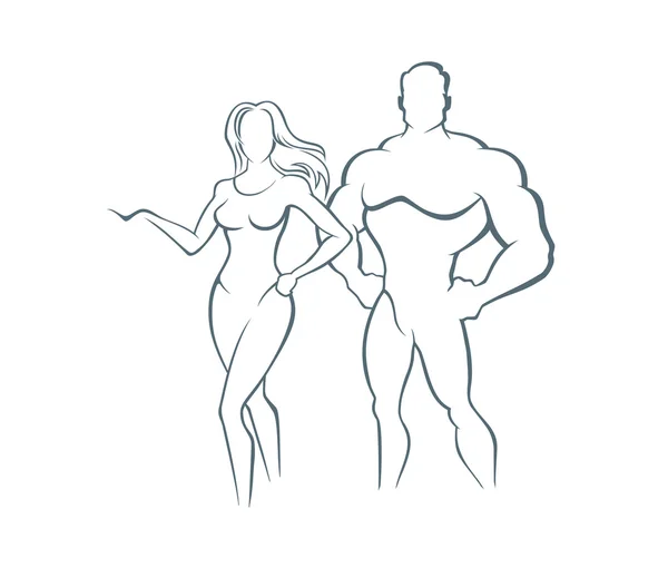 Hombre muscular y mujer Fitness - ilustración — Vector de stock