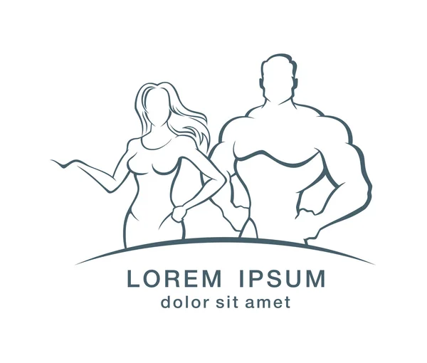 Hombre muscular y mujer Fitness - logo — Vector de stock