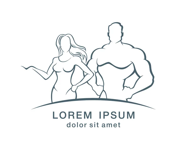 Homem muscular e mulher Fitness - logotipo —  Vetores de Stock