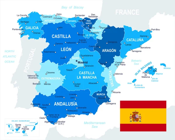 Espanha - mapa e bandeira - ilustração — Vetor de Stock