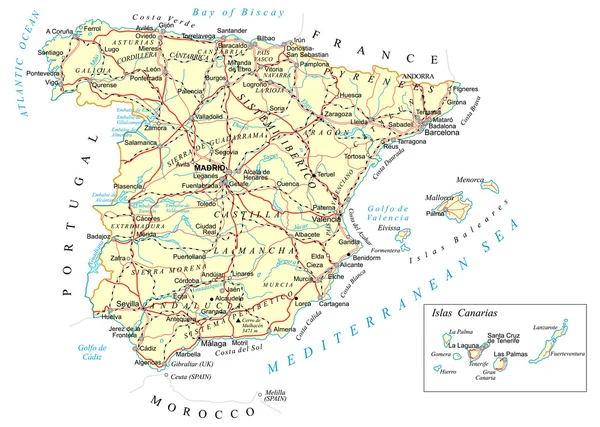 Hiszpania - szczegółowa mapa - ilustracja — Wektor stockowy
