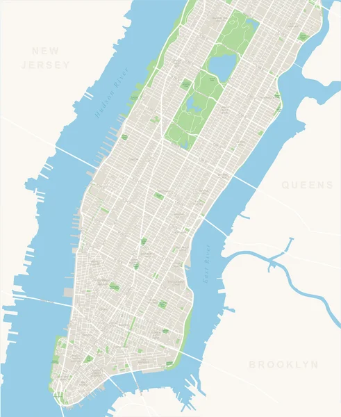 New York mapa - nižší a střední Manhattan — Stockový vektor