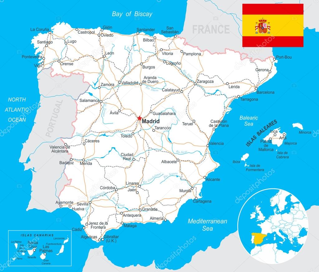 Mapa de portugal altamente detalhado com capital de bandeira e