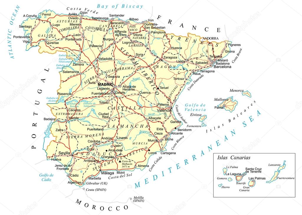 Spain - detailed map - illustration
