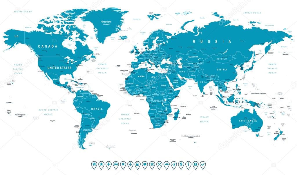 World Map and navigation icons - illustration