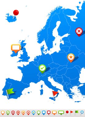 Europe map and navigation icons - Illustration clipart