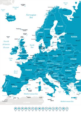 Avrupa - harita ve navigasyon etiketleri - illüstrasyon