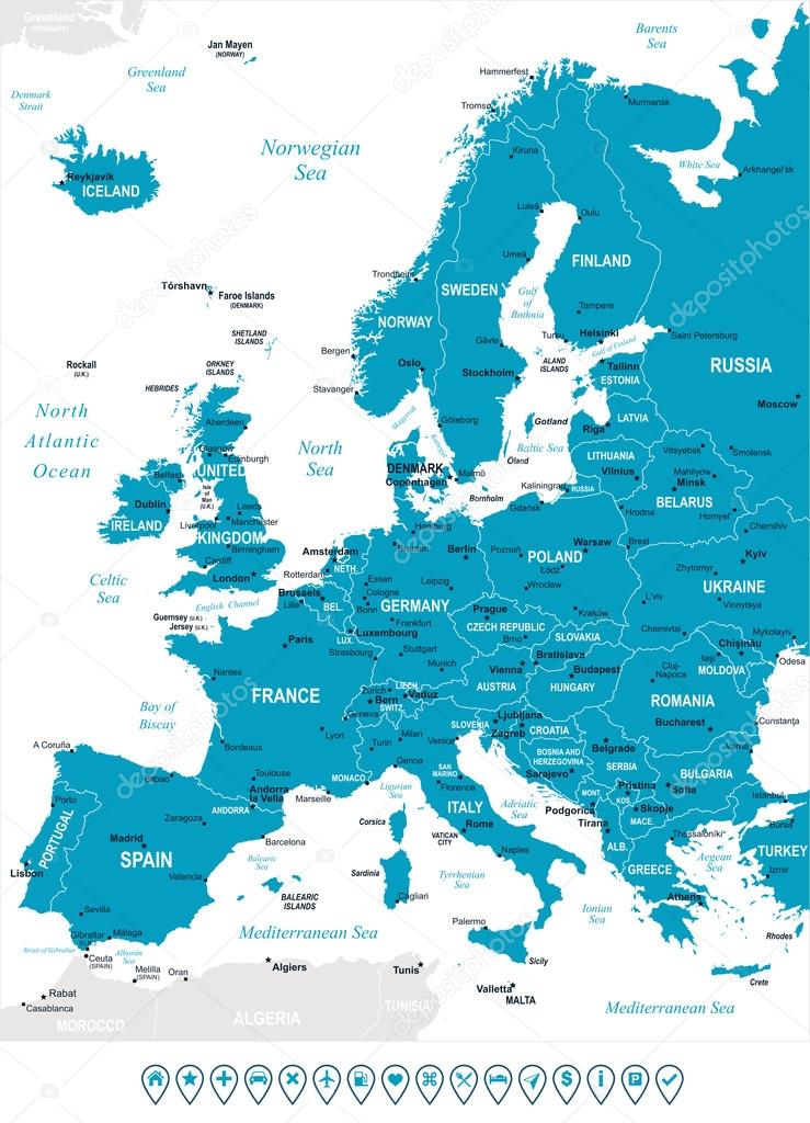Europe - map and navigation labels - illustration