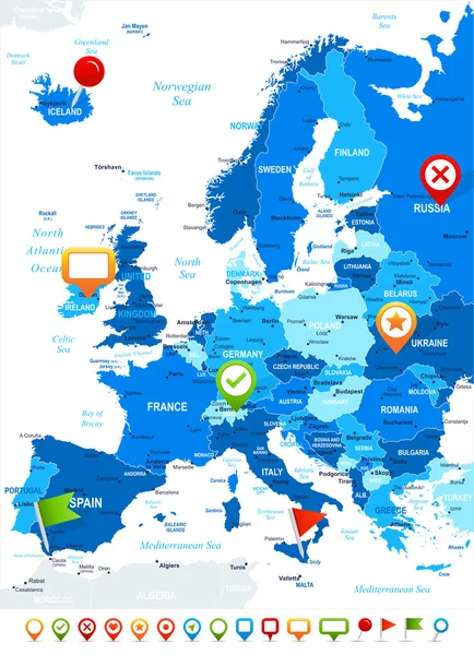 Europa - mapas e iconos de navegación - ilustración — Archivo Imágenes Vectoriales