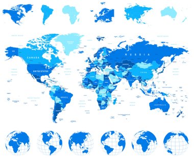 Dünya harita, Küre, kıta - illüstrasyon