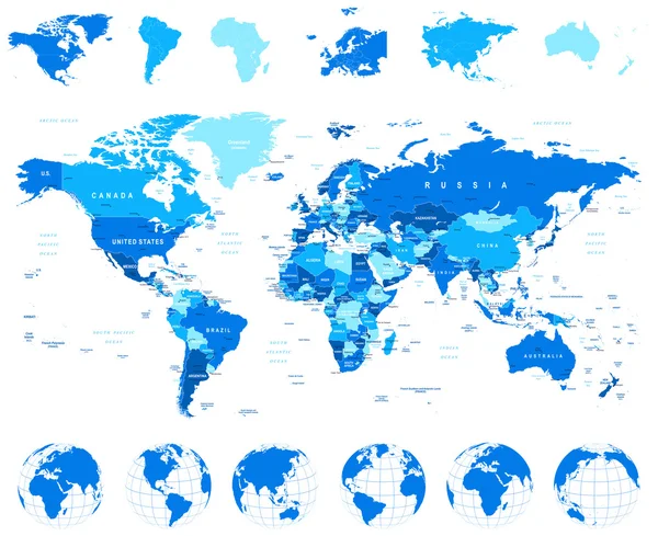 世界地图、 地球仪，洲-插图 — 图库矢量图片