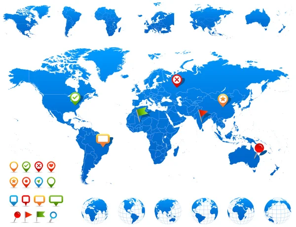 World Map, Globes and Navigation Icons - illustration. — 图库矢量图片