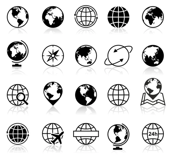 Globes pictogrammen en symbolen - illustratie — Stockvector