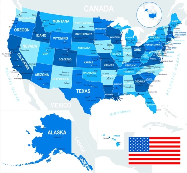 Estados Unidos (Estados Unidos) - mapa y bandera - ilustración . — Vector de stock