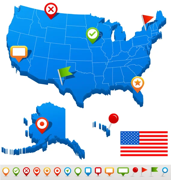 United States (USA) map and navigation icons - Illustration. — Stock Vector