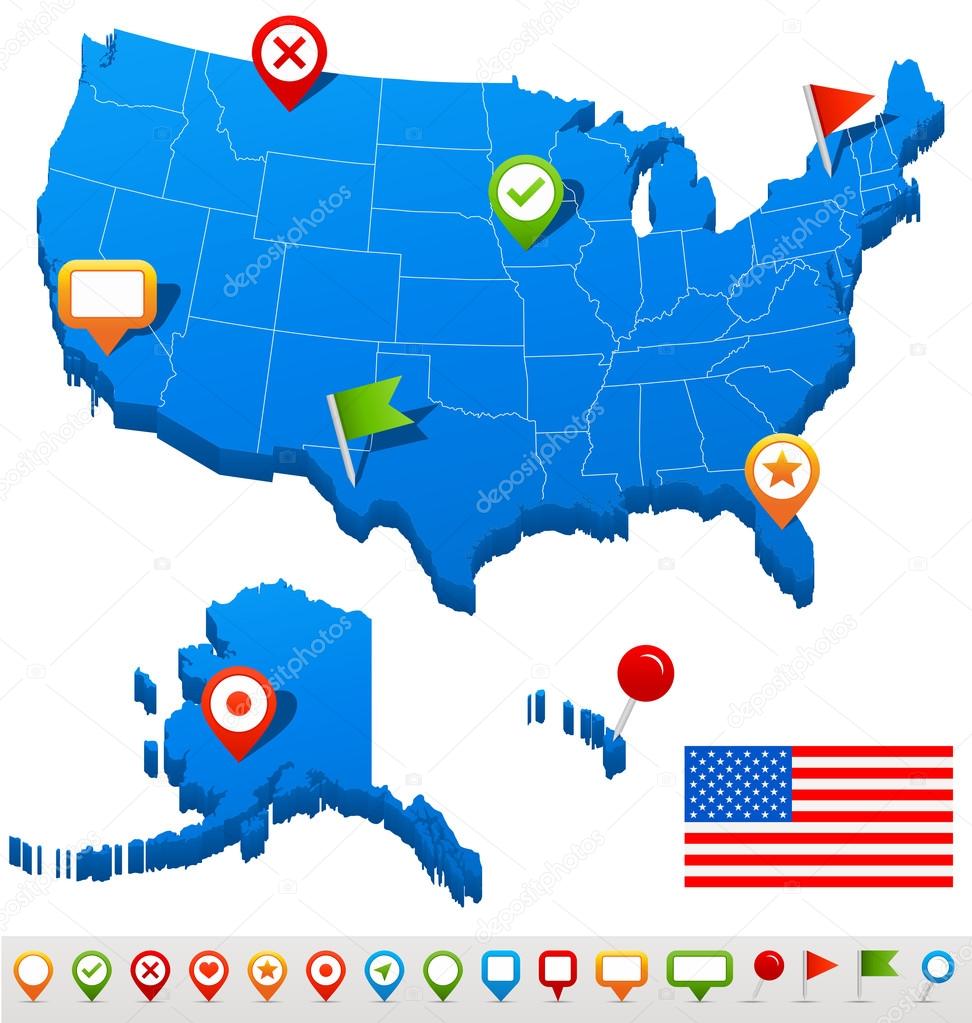 United States (USA) map and navigation icons - Illustration.
